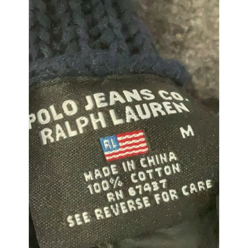 VTG Polo Ralph Lauren Jeans Co Blue White Striped Funnel Turtleneck Cotton M